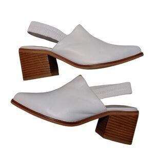 INTENTIONALLY BLANK Lotus White Leather Slingback Block Heel Bootie Shoe Size 6
